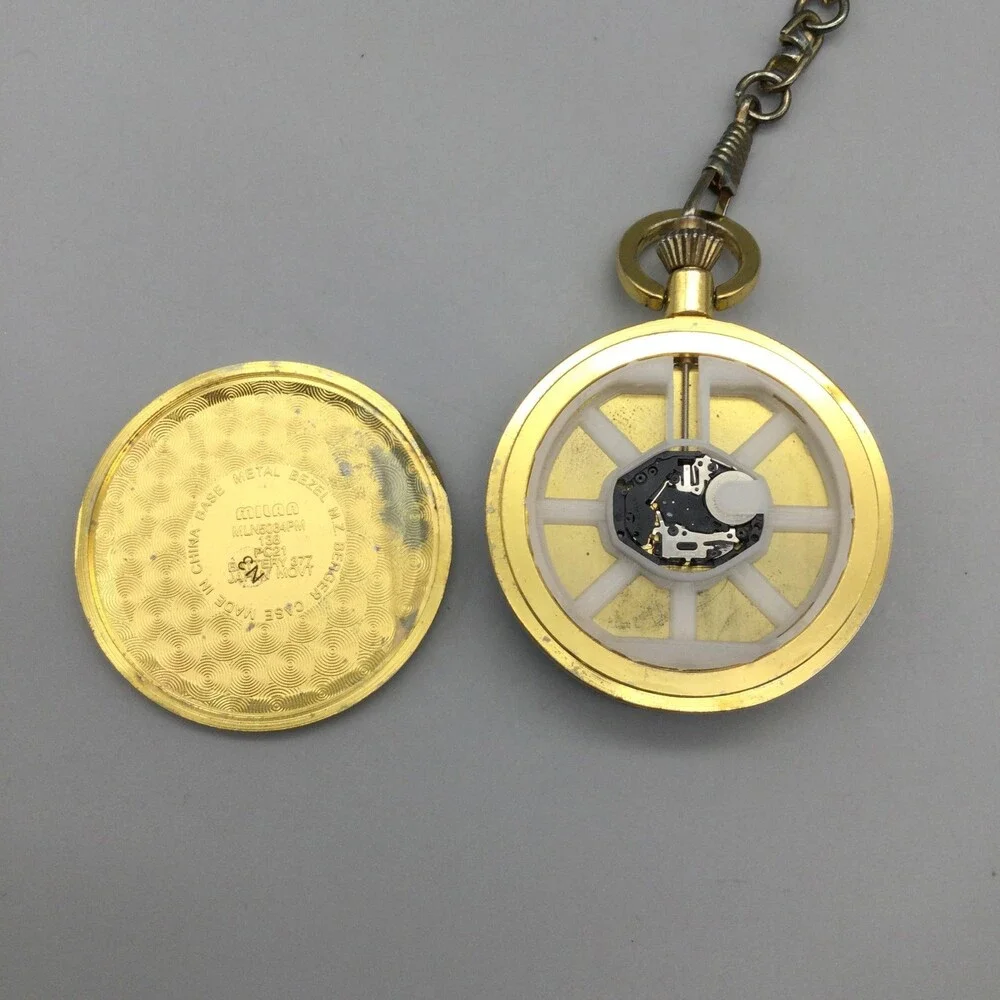Milan Pocket Watch Men 48mm Silver Gold Tone Truck Full Hunter Chain New Battery